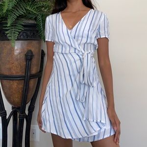 ❌SOLD: White and Blue Striped Wrap Dress
